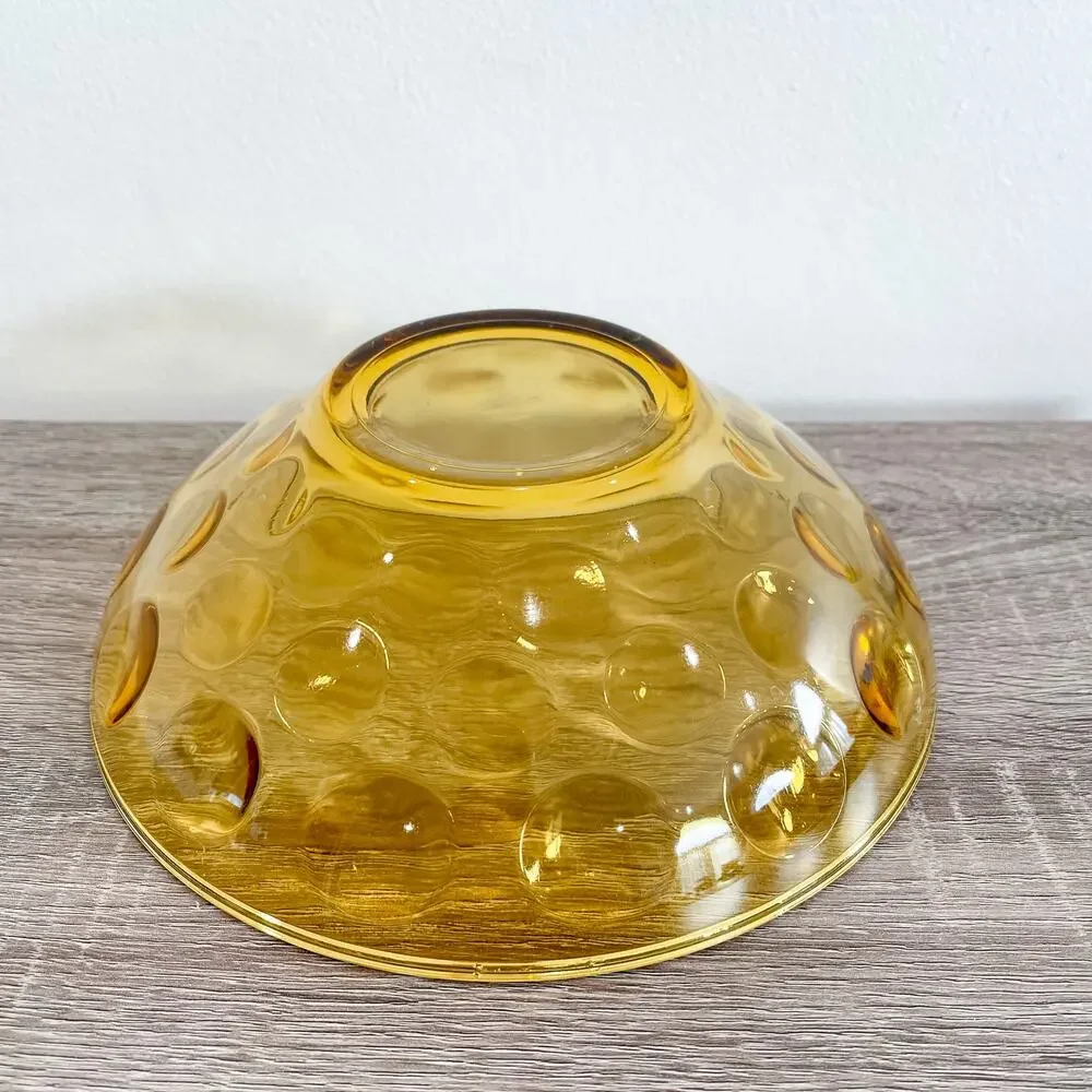 Vintage Amber Glass Bowl 9” MCM Mid Century Modern Retro Bubble Oval Design